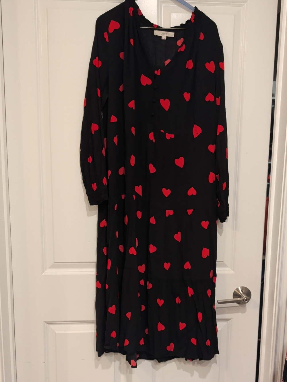 LOFT Black Maxi Dress with Red Heart Print